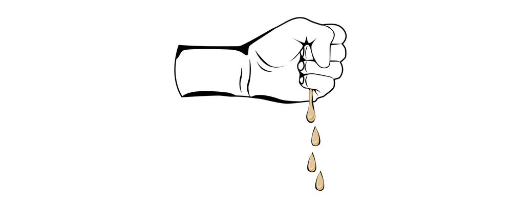 Вариант 2. Из кулака постепенно вытекает непрерывный поток из дюжины или более капель