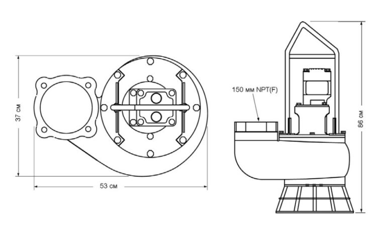 Гидравлическая шламовая помпа модель HYDRA-TECH S6V- Габаритные размеры помпы
